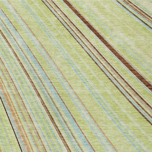 HomeRoots 5' Versatile Sage Brown and Sky Blue Striped Area Rug for Indoor and Outdoor Spaces, Easy Care 5' X 8' 614948