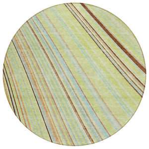 HomeRoots 5' Versatile Sage Brown and Sky Blue Striped Area Rug for Indoor and Outdoor Spaces, Easy Care 8' Round 614949