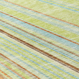 HomeRoots 5' Versatile Sage Brown and Sky Blue Striped Area Rug for Indoor and Outdoor Spaces, Easy Care 8' Round 614949