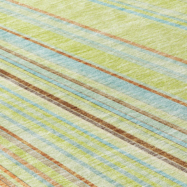 HomeRoots 5' Versatile Sage Brown and Sky Blue Striped Area Rug for Indoor and Outdoor Spaces, Easy Care 8' Round 614949