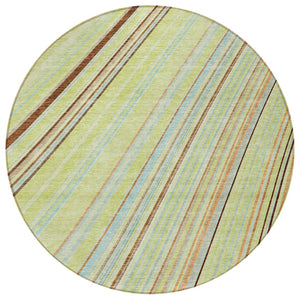 HomeRoots 5' Versatile Sage Brown and Sky Blue Striped Area Rug for Indoor and Outdoor Spaces, Easy Care 8' Round 614949