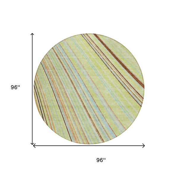 HomeRoots 5' Versatile Sage Brown and Sky Blue Striped Area Rug for Indoor and Outdoor Spaces, Easy Care 8' Round 614949