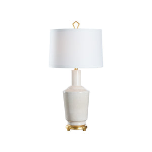 Wildwood Emma Ceramic Lamp Crackled Snow Glaze With Antique Gold Leaf Base And Ivory Linen Shade, 32" H 61495