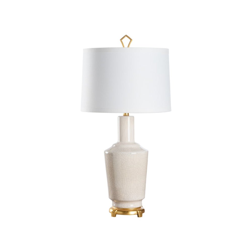 Wildwood Emma Ceramic Lamp Crackled Snow Glaze With Antique Gold Leaf Base And Ivory Linen Shade, 32" H 61495
