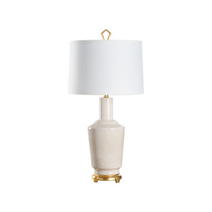 Wildwood Emma Ceramic Lamp Crackled Snow Glaze With Antique Gold Leaf Base And Ivory Linen Shade, 32" H 61495