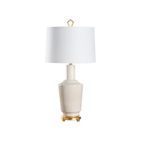 Wildwood Emma Ceramic Lamp Crackled Snow Glaze With Antique Gold Leaf Base And Ivory Linen Shade, 32" H 61495