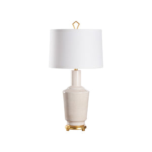 Wildwood Emma Ceramic Lamp Crackled Snow Glaze With Antique Gold Leaf Base And Ivory Linen Shade, 32" H 61495