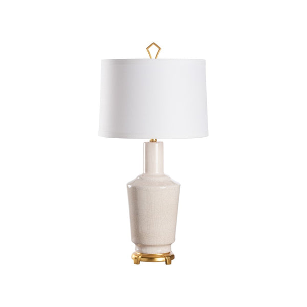 Wildwood Emma Ceramic Lamp Crackled Snow Glaze With Antique Gold Leaf Base And Ivory Linen Shade, 32" H 61495