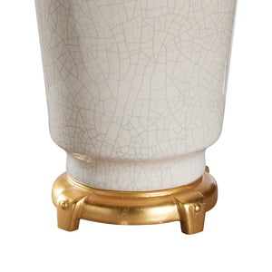 Wildwood Emma Ceramic Lamp Crackled Snow Glaze With Antique Gold Leaf Base And Ivory Linen Shade, 32" H 61495