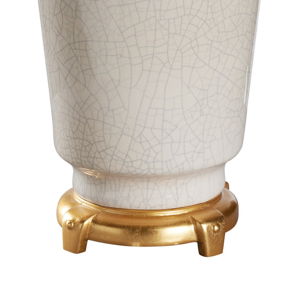Wildwood Emma Ceramic Lamp Crackled Snow Glaze With Antique Gold Leaf Base And Ivory Linen Shade, 32" H 61495