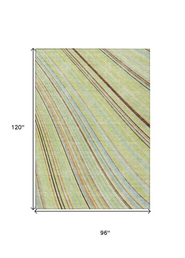HomeRoots 5' Versatile Sage Brown and Sky Blue Striped Area Rug for Indoor and Outdoor Spaces, Easy Care 8' X 10' 614950
