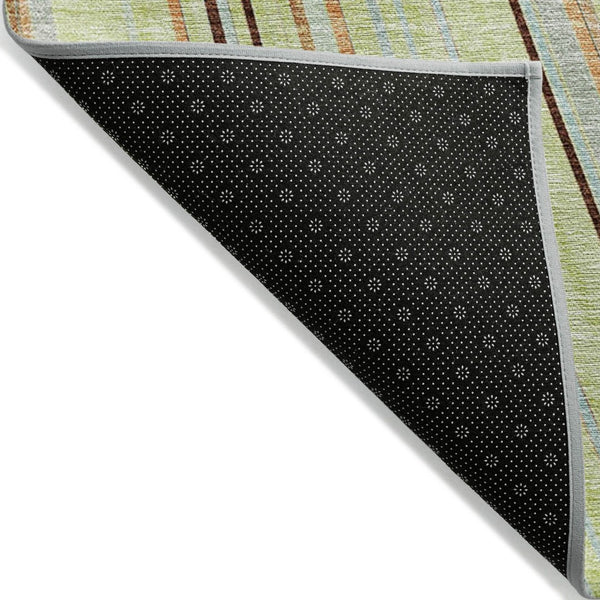 HomeRoots 5' Versatile Sage Brown and Sky Blue Striped Area Rug for Indoor and Outdoor Spaces, Easy Care 8' X 10' 614950