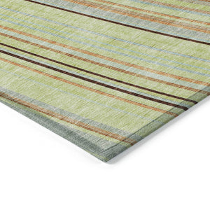 HomeRoots 5' Versatile Sage Brown and Sky Blue Striped Area Rug for Indoor and Outdoor Spaces, Easy Care 8' X 10' 614950