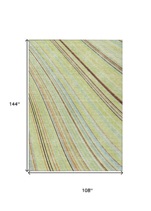 HomeRoots 5' Versatile Sage Brown and Sky Blue Striped Area Rug for Indoor and Outdoor Spaces, Easy Care 9' X 12' 614951