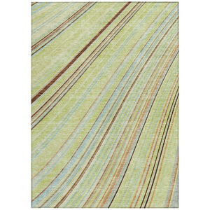 HomeRoots 5' Versatile Sage Brown and Sky Blue Striped Area Rug for Indoor and Outdoor Spaces, Easy Care 10' X 14' 614952