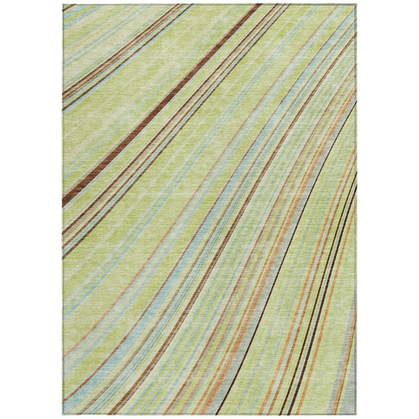 HomeRoots 5' Versatile Sage Brown and Sky Blue Striped Area Rug for Indoor and Outdoor Spaces, Easy Care 10' X 14' 614952