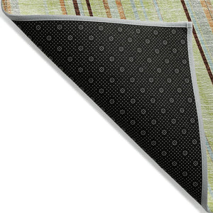 HomeRoots 5' Versatile Sage Brown and Sky Blue Striped Area Rug for Indoor and Outdoor Spaces, Easy Care 10' X 14' 614952