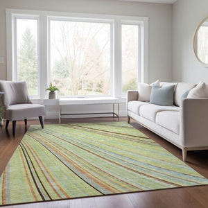 HomeRoots 5' Versatile Sage Brown and Sky Blue Striped Area Rug for Indoor and Outdoor Spaces, Easy Care 10' X 14' 614952