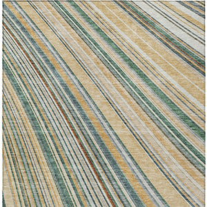 HomeRoots 5' Stylish Beige Gold and Sage Striped Area Rug - Durable, Washable, Perfect for Indoor and Outdoor Use 5' X 8' 614954