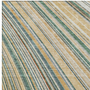 HomeRoots 5' Stylish Beige Gold and Sage Striped Area Rug - Durable, Washable, Perfect for Indoor and Outdoor Use 5' X 8' 614954