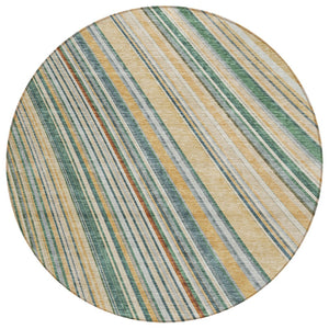 HomeRoots 5' Stylish Beige Gold and Sage Striped Area Rug - Durable, Washable, Perfect for Indoor and Outdoor Use 8' Round 614955