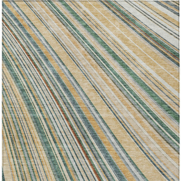 HomeRoots 5' Stylish Beige Gold and Sage Striped Area Rug - Durable, Washable, Perfect for Indoor and Outdoor Use 8' X 10' 614956