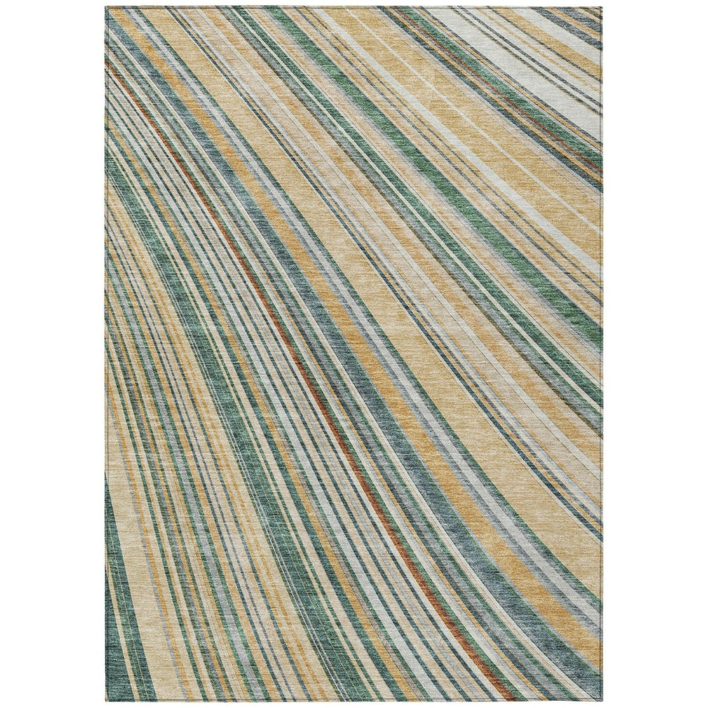 HomeRoots 5' Stylish Beige Gold and Sage Striped Area Rug - Durable, Washable, Perfect for Indoor and Outdoor Use 8' X 10' 614956