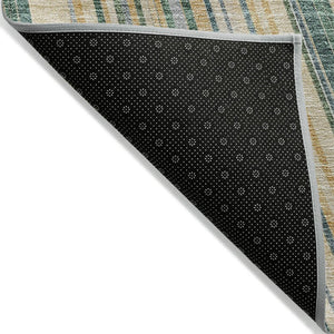 HomeRoots 5' Stylish Beige Gold and Sage Striped Area Rug - Durable, Washable, Perfect for Indoor and Outdoor Use 8' X 10' 614956