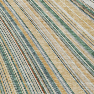 HomeRoots 5' Stylish Beige Gold and Sage Striped Area Rug - Durable, Washable, Perfect for Indoor and Outdoor Use 8' X 10' 614956