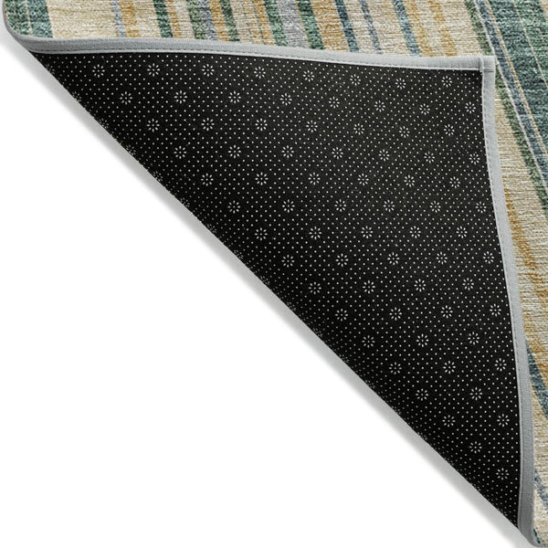HomeRoots 5' Stylish Beige Gold and Sage Striped Area Rug - Durable, Washable, Perfect for Indoor and Outdoor Use 9' X 12' 614957