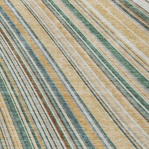 HomeRoots 5' Stylish Beige Gold and Sage Striped Area Rug - Durable, Washable, Perfect for Indoor and Outdoor Use 9' X 12' 614957