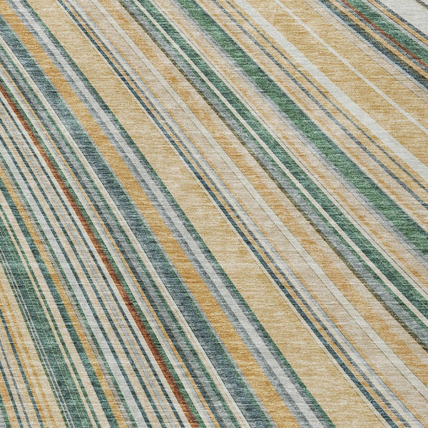 HomeRoots 5' Stylish Beige Gold and Sage Striped Area Rug - Durable, Washable, Perfect for Indoor and Outdoor Use 9' X 12' 614957