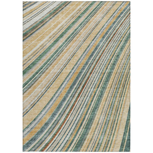 HomeRoots 5' Stylish Beige Gold and Sage Striped Area Rug - Durable, Washable, Perfect for Indoor and Outdoor Use 10' X 14' 614958