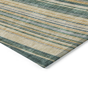 HomeRoots 5' Stylish Beige Gold and Sage Striped Area Rug - Durable, Washable, Perfect for Indoor and Outdoor Use 10' X 14' 614958