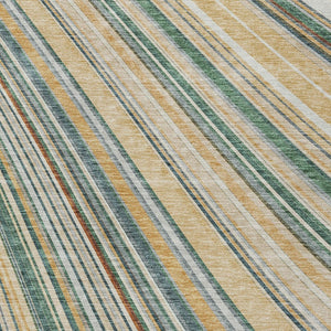 HomeRoots 5' Stylish Beige Gold and Sage Striped Area Rug - Durable, Washable, Perfect for Indoor and Outdoor Use 10' X 14' 614958