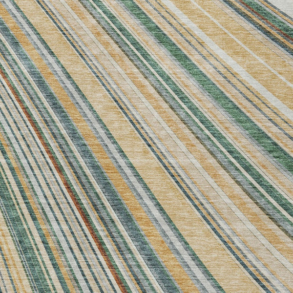 HomeRoots 5' Stylish Beige Gold and Sage Striped Area Rug - Durable, Washable, Perfect for Indoor and Outdoor Use 10' X 14' 614958