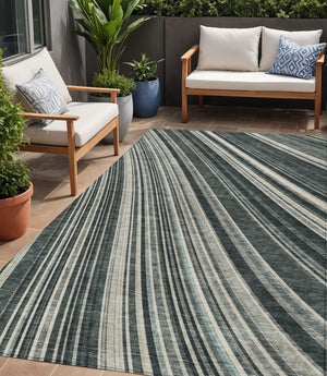 HomeRoots 5' Modern Striped Washable Area Rug in Black, Gray, and Ivory - Stylish Indoor Outdoor Solution 5' X 8' 614960
