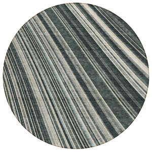 HomeRoots 5' Modern Striped Washable Area Rug in Black, Gray, and Ivory - Stylish Indoor Outdoor Solution 8' Round 614961