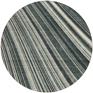 HomeRoots 5' Modern Striped Washable Area Rug in Black, Gray, and Ivory - Stylish Indoor Outdoor Solution 8' Round 614961