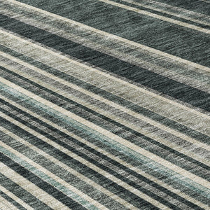 HomeRoots 5' Modern Striped Washable Area Rug in Black, Gray, and Ivory - Stylish Indoor Outdoor Solution 8' Round 614961