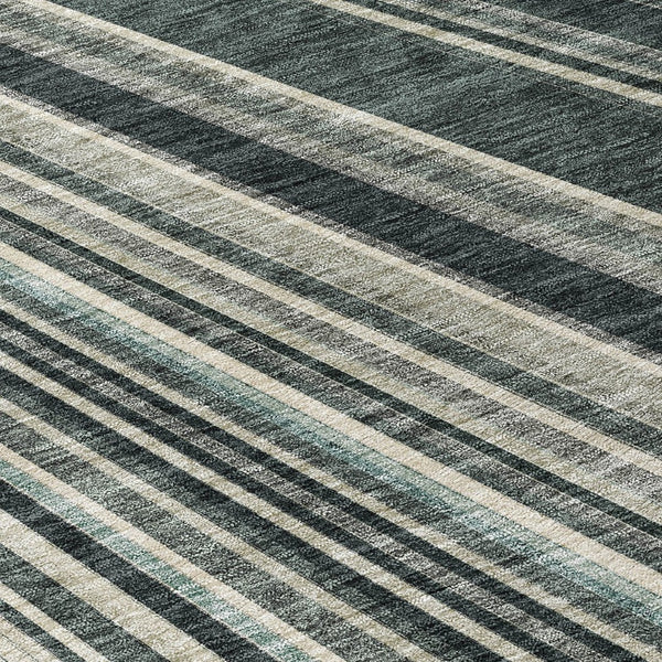 HomeRoots 5' Modern Striped Washable Area Rug in Black, Gray, and Ivory - Stylish Indoor Outdoor Solution 8' Round 614961