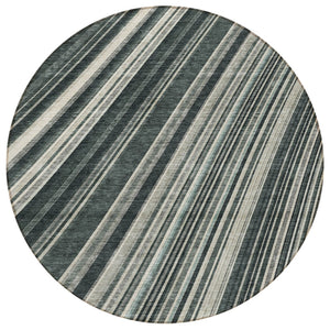 HomeRoots 5' Modern Striped Washable Area Rug in Black, Gray, and Ivory - Stylish Indoor Outdoor Solution 8' Round 614961