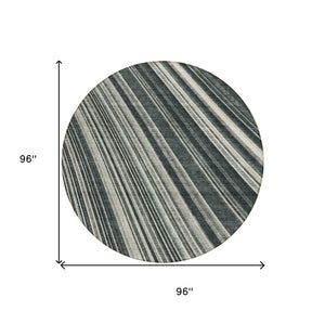 HomeRoots 5' Modern Striped Washable Area Rug in Black, Gray, and Ivory - Stylish Indoor Outdoor Solution 8' Round 614961