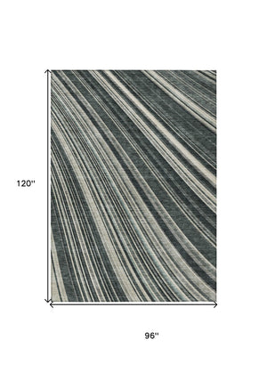 HomeRoots 5' Modern Striped Washable Area Rug in Black, Gray, and Ivory - Stylish Indoor Outdoor Solution 8' X 10' 614962