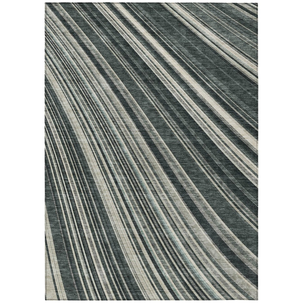 HomeRoots 5' Modern Striped Washable Area Rug in Black, Gray, and Ivory - Stylish Indoor Outdoor Solution 8' X 10' 614962