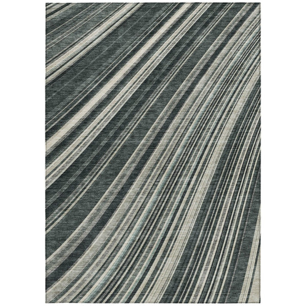 HomeRoots 5' Modern Striped Washable Area Rug in Black, Gray, and Ivory - Stylish Indoor Outdoor Solution 8' X 10' 614962