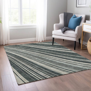 HomeRoots 5' Modern Striped Washable Area Rug in Black, Gray, and Ivory - Stylish Indoor Outdoor Solution 8' X 10' 614962