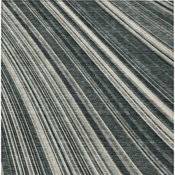 HomeRoots 5' Modern Striped Washable Area Rug in Black, Gray, and Ivory - Stylish Indoor Outdoor Solution 9' X 12' 614963