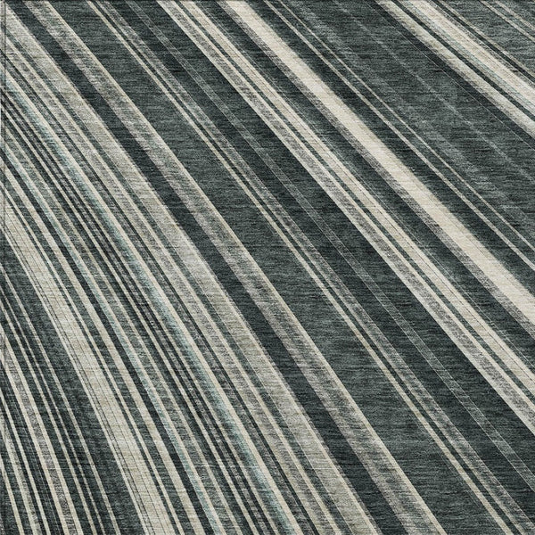 HomeRoots 5' Modern Striped Washable Area Rug in Black, Gray, and Ivory - Stylish Indoor Outdoor Solution 9' X 12' 614963
