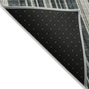 HomeRoots 5' Modern Striped Washable Area Rug in Black, Gray, and Ivory - Stylish Indoor Outdoor Solution 10' X 14' 614964